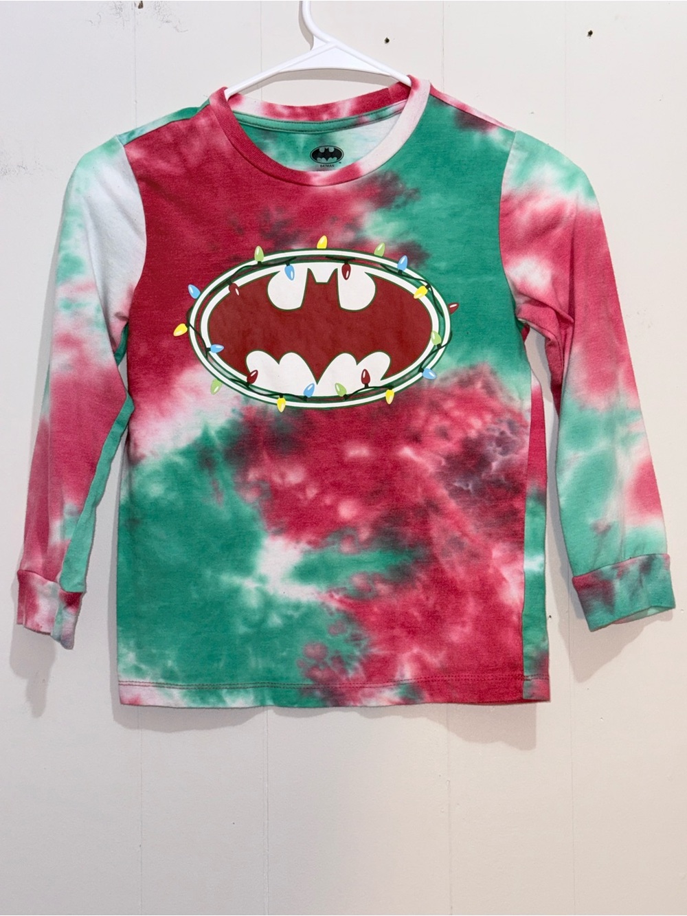 DC Comics Batman Kids Christmas Tie-Dye Long Sleeve Shirt Size M (8)